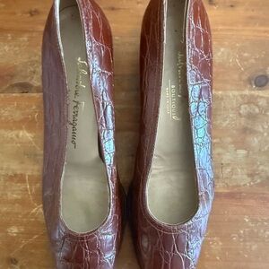 Salvatore Ferragamo Croc-Embossed Leather Wedges